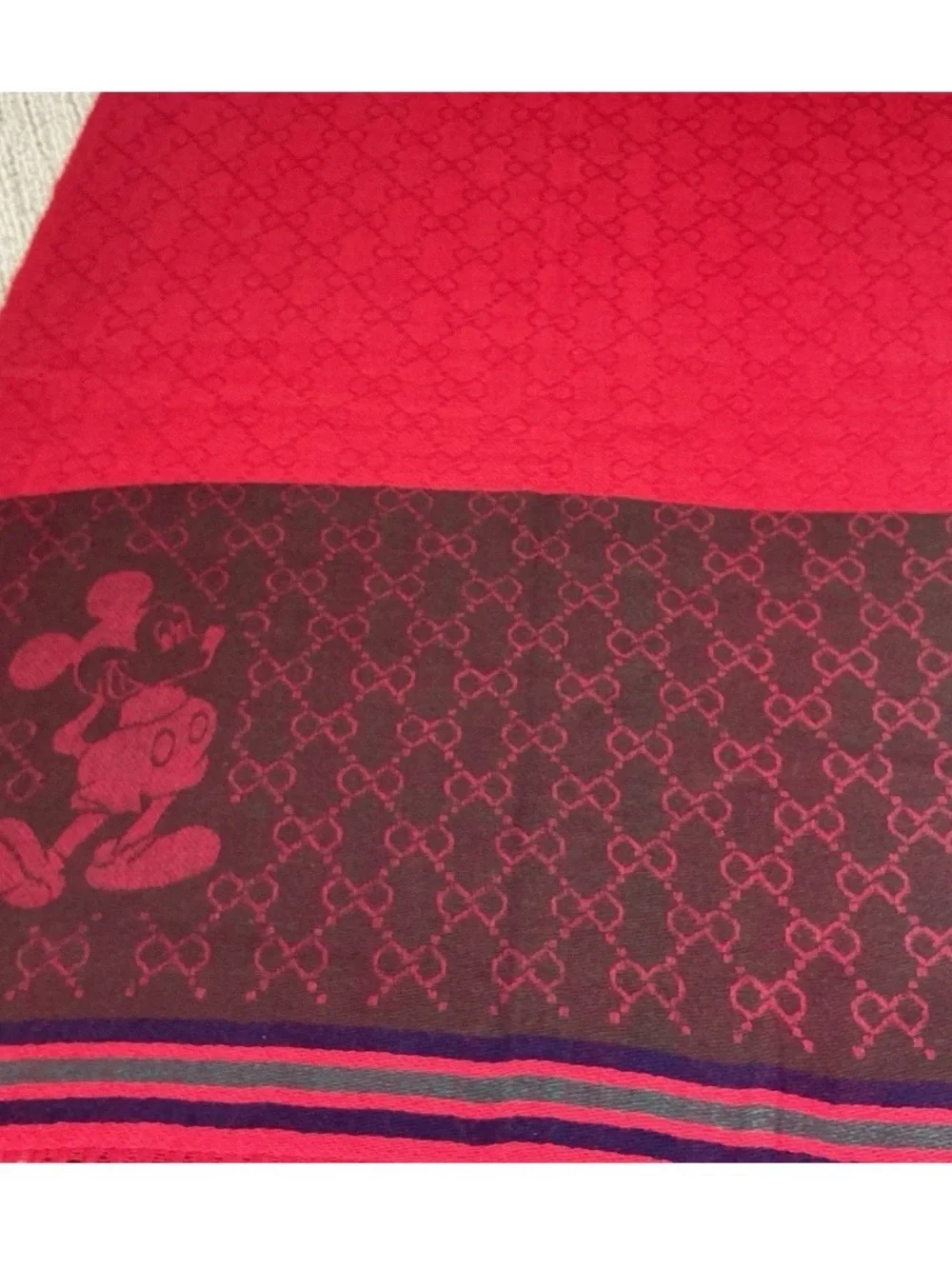 Designer Red & Brown Logo Jacquard Scarf with Fringe